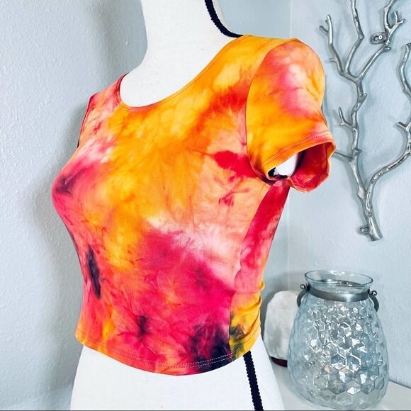 Noble U Tie Dye Cropped Tee Tie Dye Orange - Picture 6 of 6